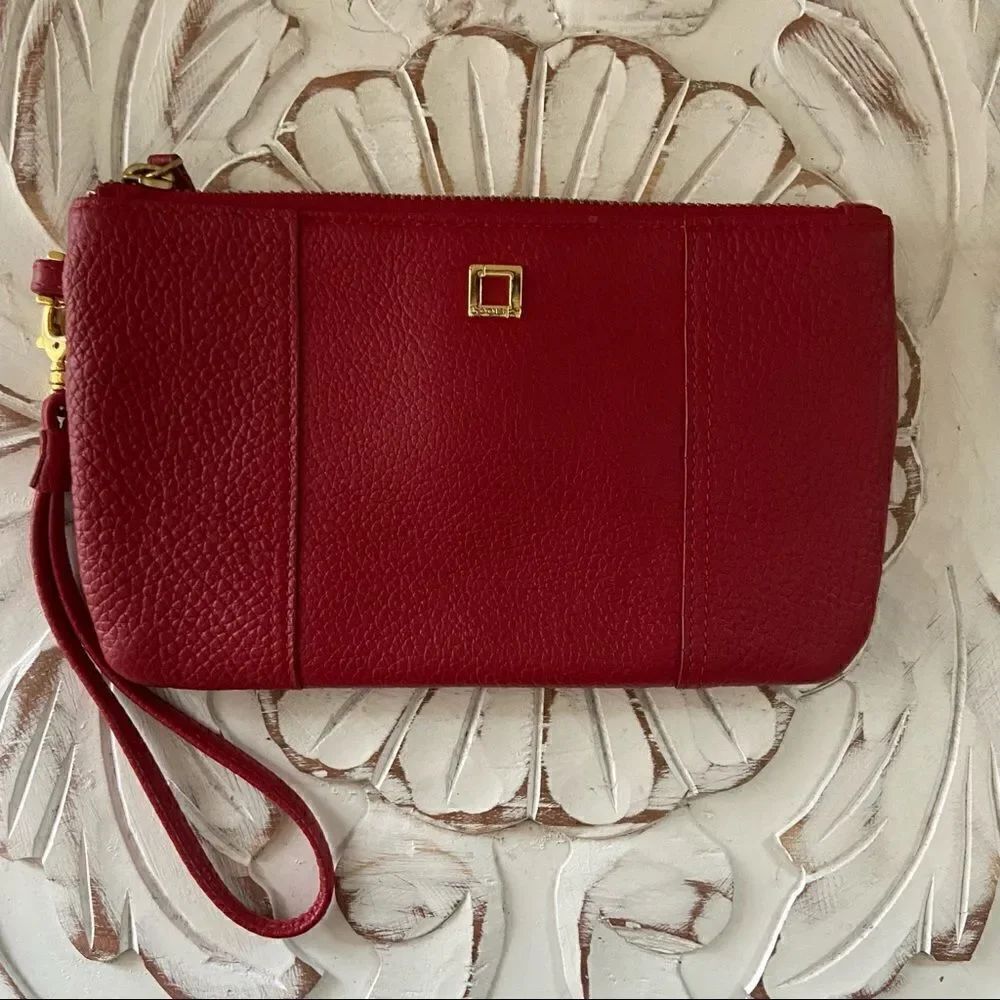 Lodis red leather wristlet